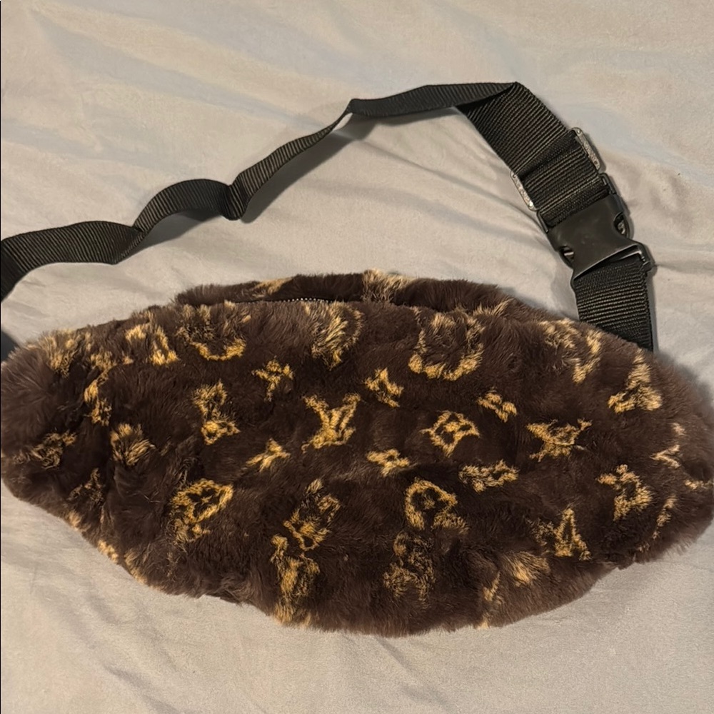 Faux LV Print Fur Belt Bag